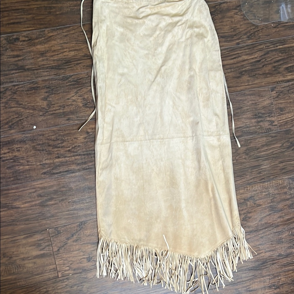 Elegant Fringe Maxi Skirt in Tan